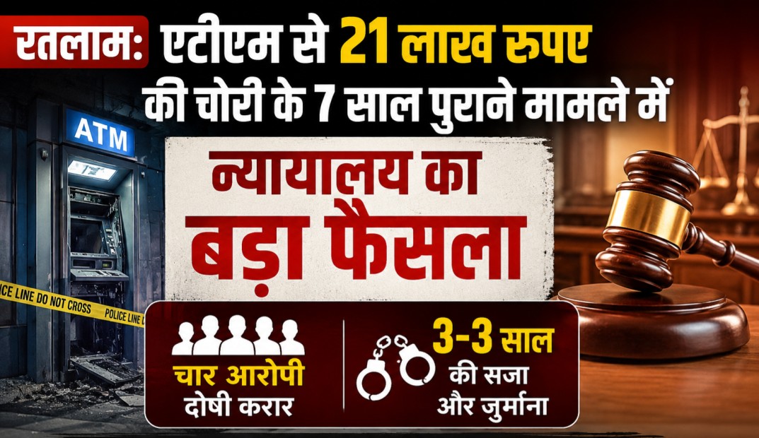 रतलाम: एटीएम से 21 लाख रुपए की चोरी के 7 साल पुराने मामले में न्यायालय का बड़ा फैसला, चार आरोपी दोषी करार, 3-3 साल की सजा और जुर्माना