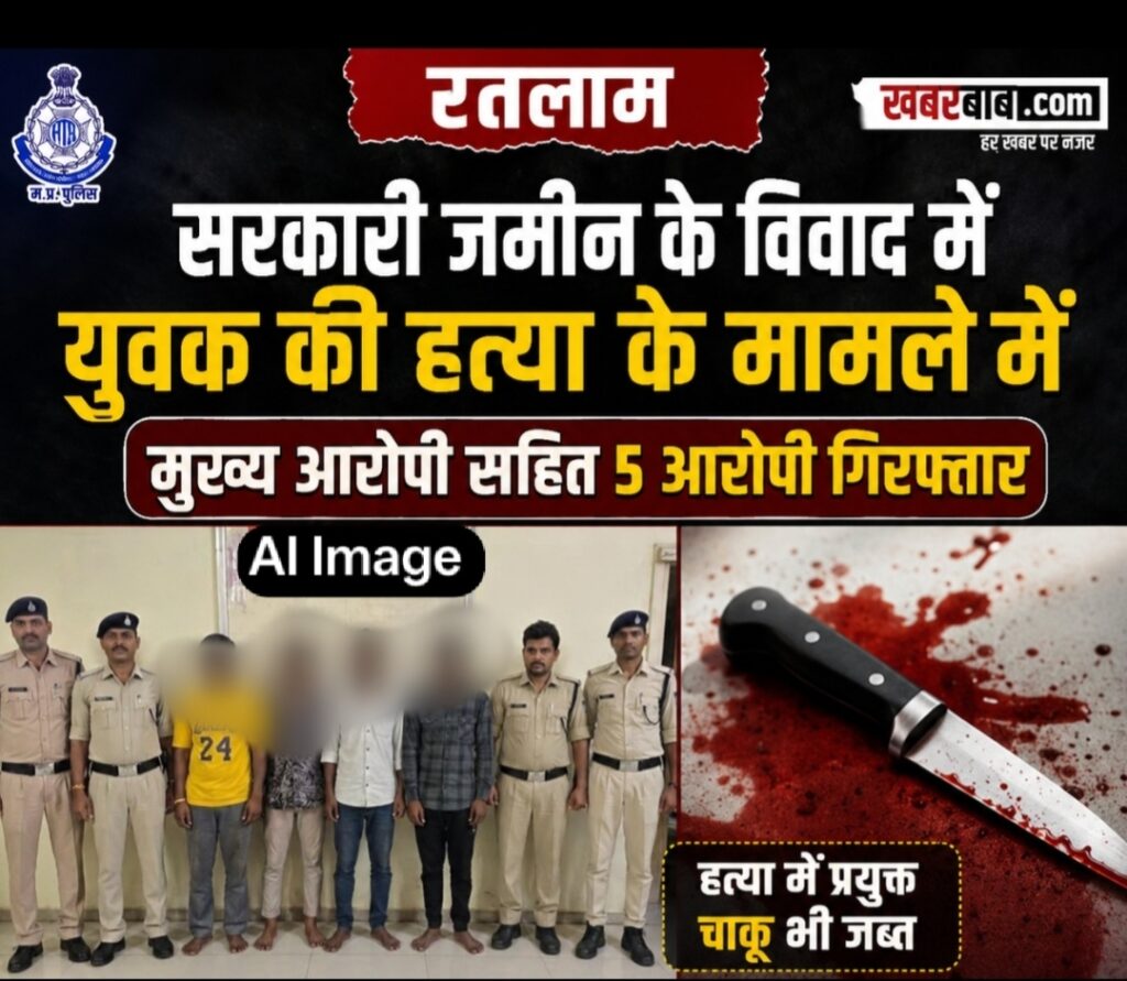 रतलाम: सरकारी जमीन के विवाद में युवक की हत्या‌ के मामले में मुख्य आरोपी सहित 5 आरोपी गिरफ्तार, हत्या में प्रयुक्त चाकू भी जब्त