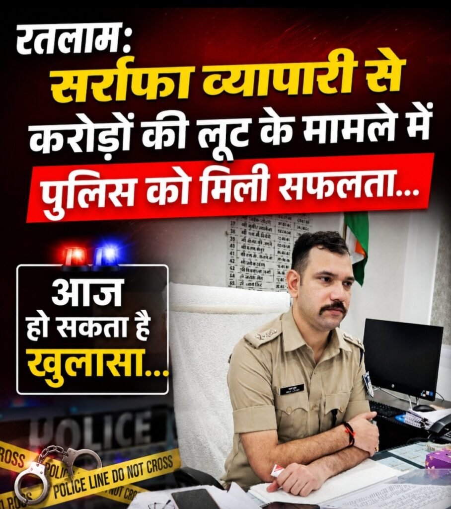 रतलाम पुलिस को बड़ी कामयाबी: करोड़ों की लूट का 48 घंटे में पर्दाफाश, पूर्व कर्मचारी सहित आधा दर्जन से अधिक आरोपी शामिल, लंबे समय से चल रही थी रेकी… पूर्व में भी एक बार लूट की बनाई थी योजना, पुलिस आज कर सकती है पूरा खुलासा रतलाम पुलिस को बड़ी कामयाबी: करोड़ों की लूट का 48 घंटे में पर्दाफाश, पूर्व कर्मचारी सहित आधा दर्जन से अधिक आरोपी शामिल, लंबे समय से चल रही थी रेकी… पूर्व में भी एक बार लूट की बनाई थी योजना, पुलिस आज कर सकती है पूरा खुलासा